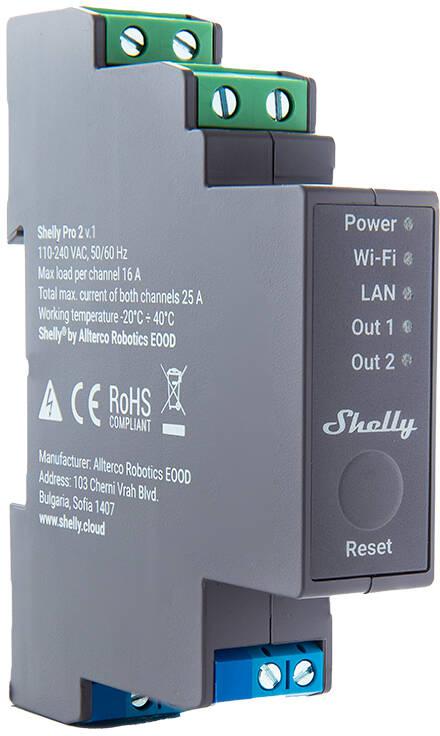 Shelly Pro 2 2-kanałowy przekaźnik na szynę DIN WIFI/LAN