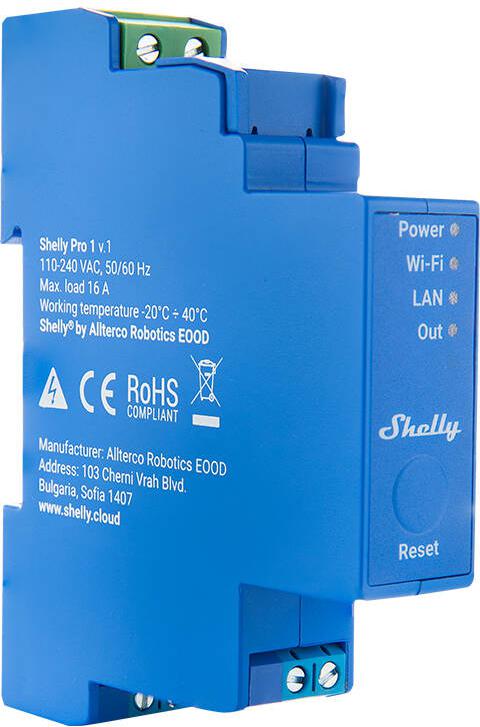 Shelly Pro 1 1-kanałowy przekaźnik na szynę DIN WIFI/LAN