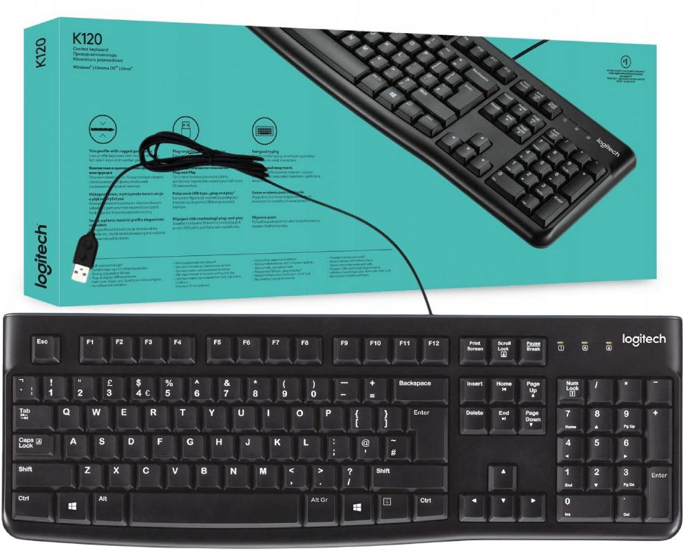 Płaska klawiatura membranowa Logitech Keyboard K120 US - najważniejsze cechy akcesorium komputerowego: