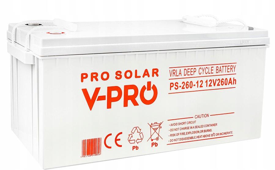 Akumulator Volt Polska Deep Cycle V-PRO SOLAR 12V 260 Ah VRLA - doskonały do zasilania systemów energii słonecznej i wiatrowej, kamperów, systemów zasilania awaryjnego (zasilacze UPS, automatyka)