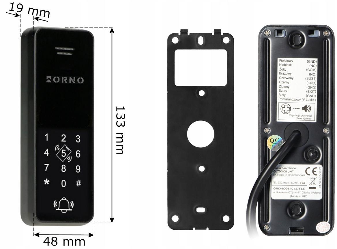 Zestaw domofonowy Orno SANDI OR-DOM-BA-933/W - specyfikacja i dane techniczne panelu zewnętrznego: