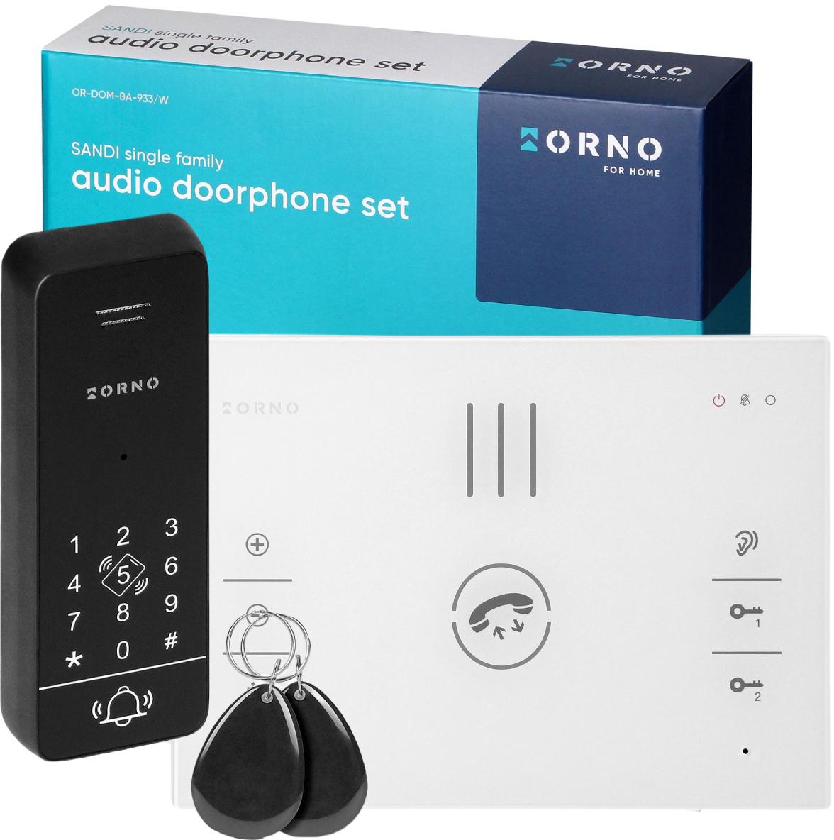 Jednorodzinny zestaw domofonowy z szyfratorem Orno SANDI OR-DOM-BA-933/W - najważniejsze cechy: