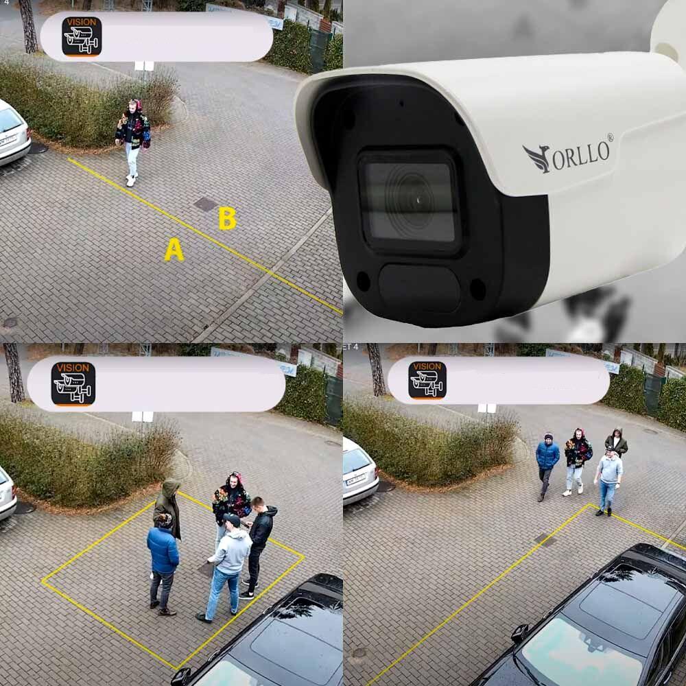 Zestaw monitoringu PoE ORLLO Eco Bullet z 4 kamerami zewnętrznymi, wykrywaniem ruchu i ludzi oraz inteligentną analizą obrazu