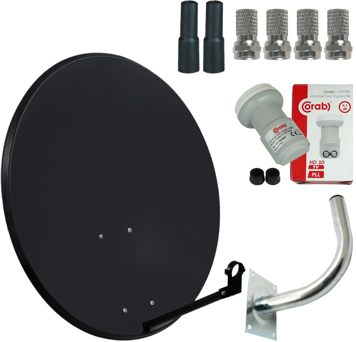 Zestaw TV SAT antena (80 cm) + konwerter Twin + uchwyt antenowy + wtyki i osłony - najważniejsze cechy: