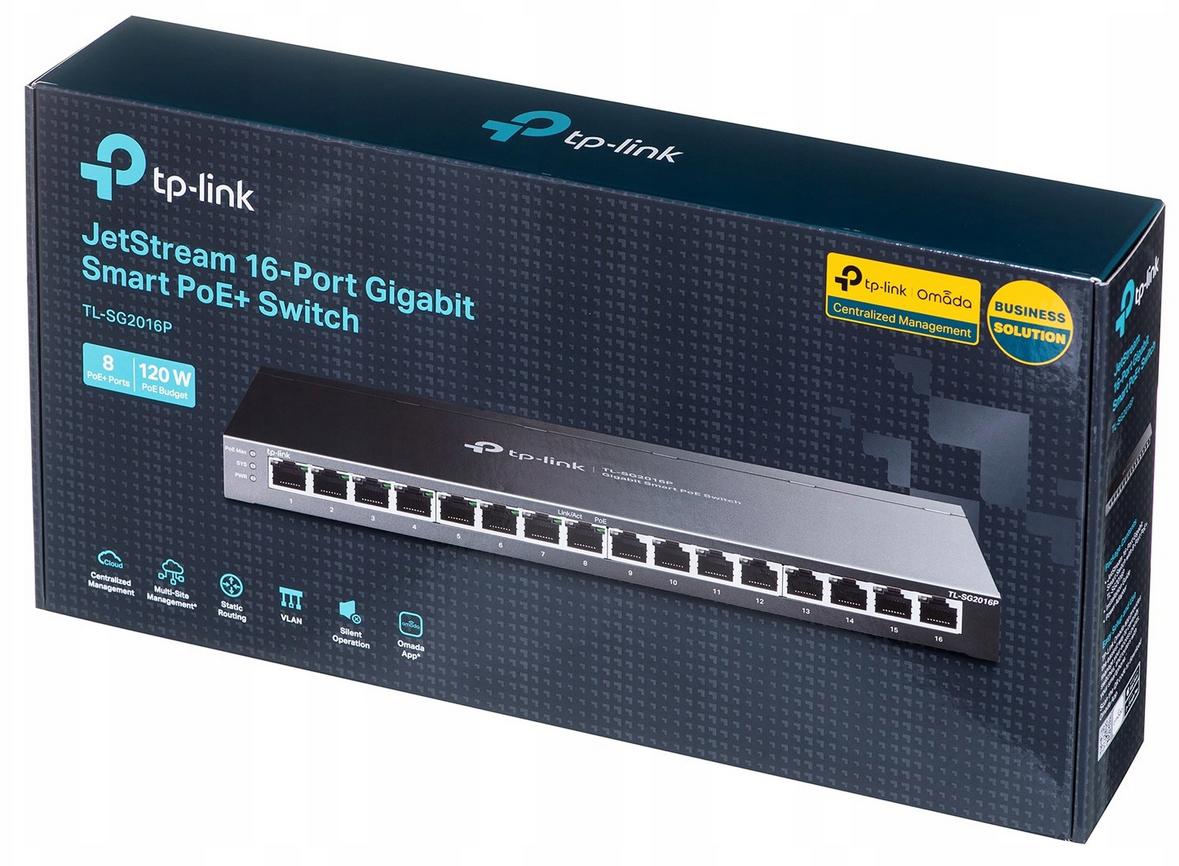 TP-Link TL-SG2016P gigabitowy przełącznik Smart JetStream 16 portów gigabitowych, w tym 8 portów PoE+ - specyfikacja i dane techniczne: