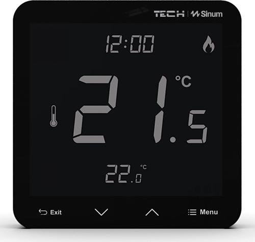 Przewodowy regulator pokojowy sinum czarny R-S3 Tech Sterowniki