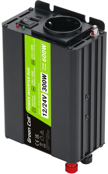 Przetwornica samochodowa Green Cell DUO 12V / 24V inwerter napięcia 300W/600W - specyfikacja i dane techniczne: