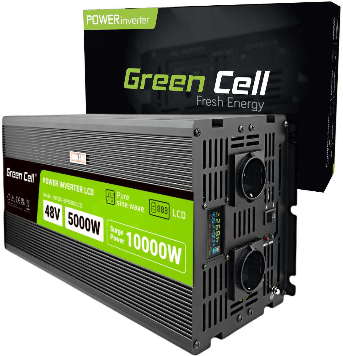 Przetwornica napięcia czysty sinus z wyświetlaczem Green Cell PowerInverter LCD 48 V 5000 W/10000 W - najważniejsze cechy: