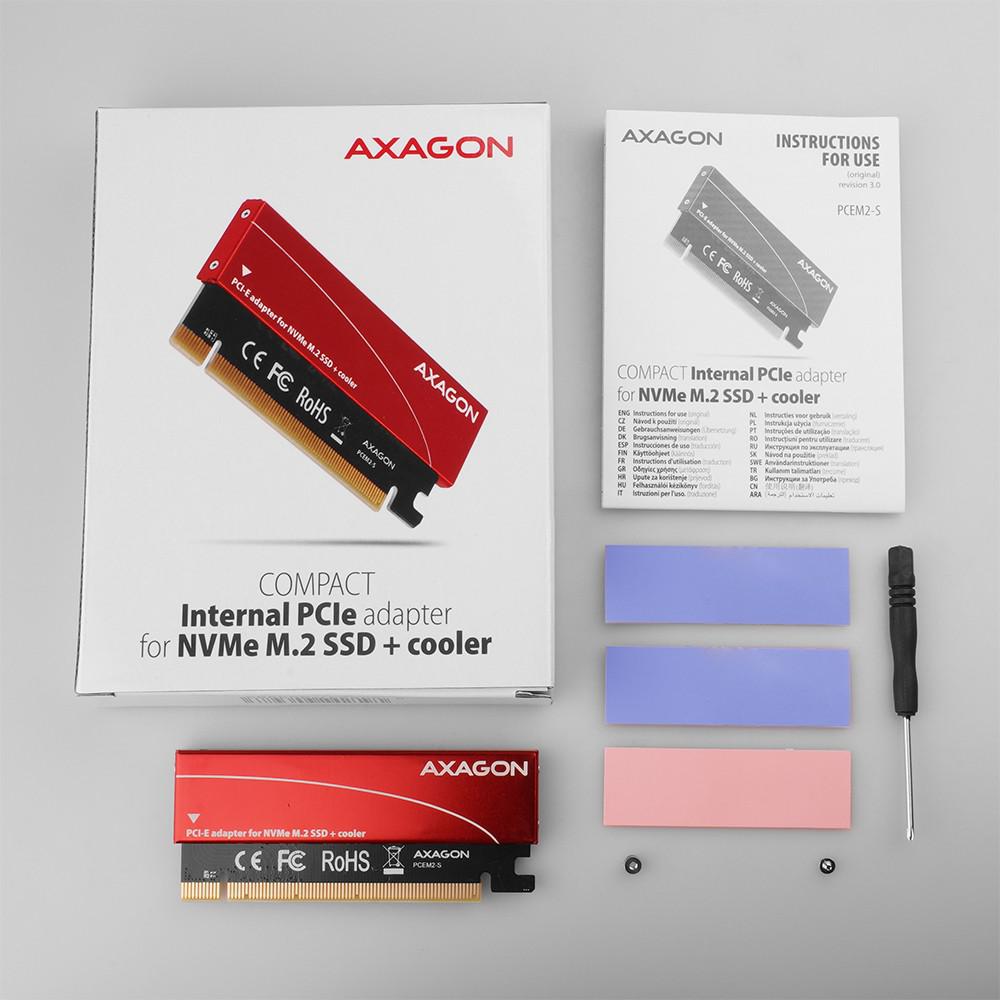 Adapter wewnętrzny PCI-Express Axagon PCEM2-S PCIe x16 1x M.2 NVMe M-ke - zawartość zestawu: