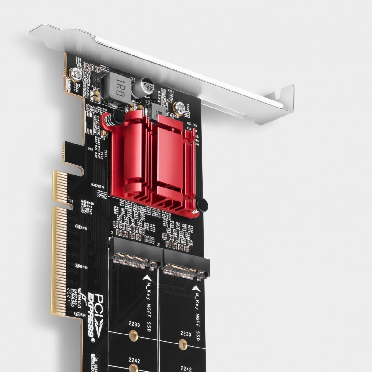 Adapter Axagon PCEM2-ND PCIe 2x NVME M.2 - wejścia i wyjścia: