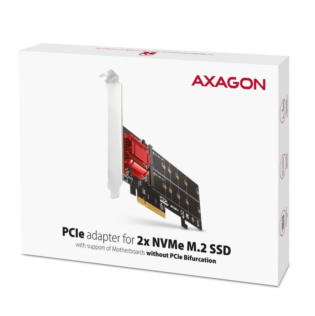 Adapter Axagon PCEM2-ND PCIe 2x NVME M.2 - pozostałe właściwości i funkcje: