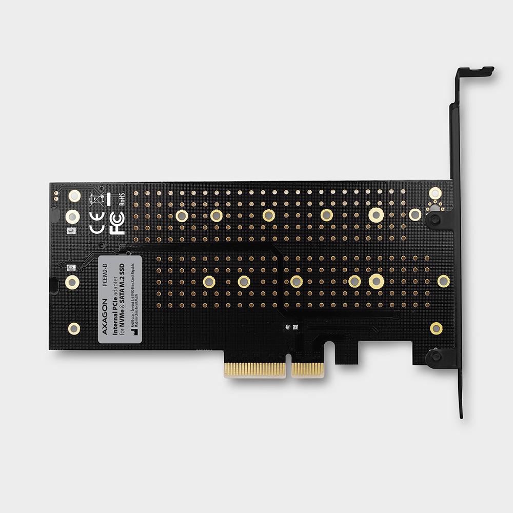 Adapter PCI-Express x4 Axagon PCEM2-D PCIe NVME + SATA M.2 - wejścia i wyjścia: