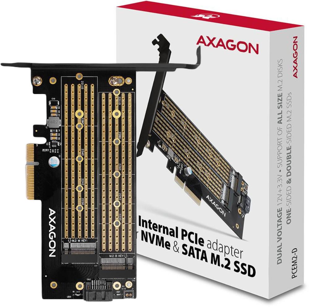 Adapter PCI-Express x4 Axagon PCEM2-D PCIe NVME + SATA M.2 - najważniejsze cechy:
