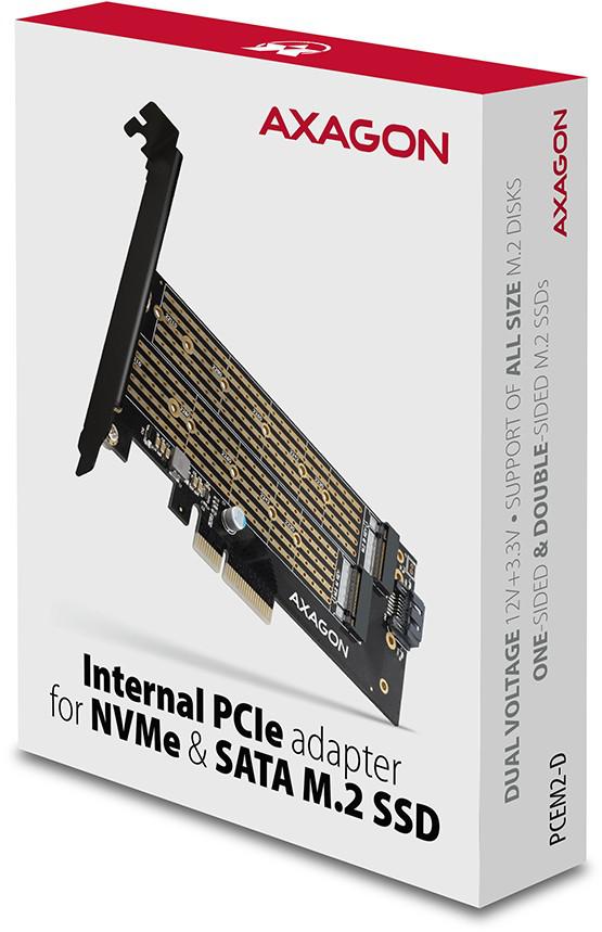 Adapter PCI-Express x4 Axagon PCEM2-D PCIe NVME + SATA M.2 - zasilanie: