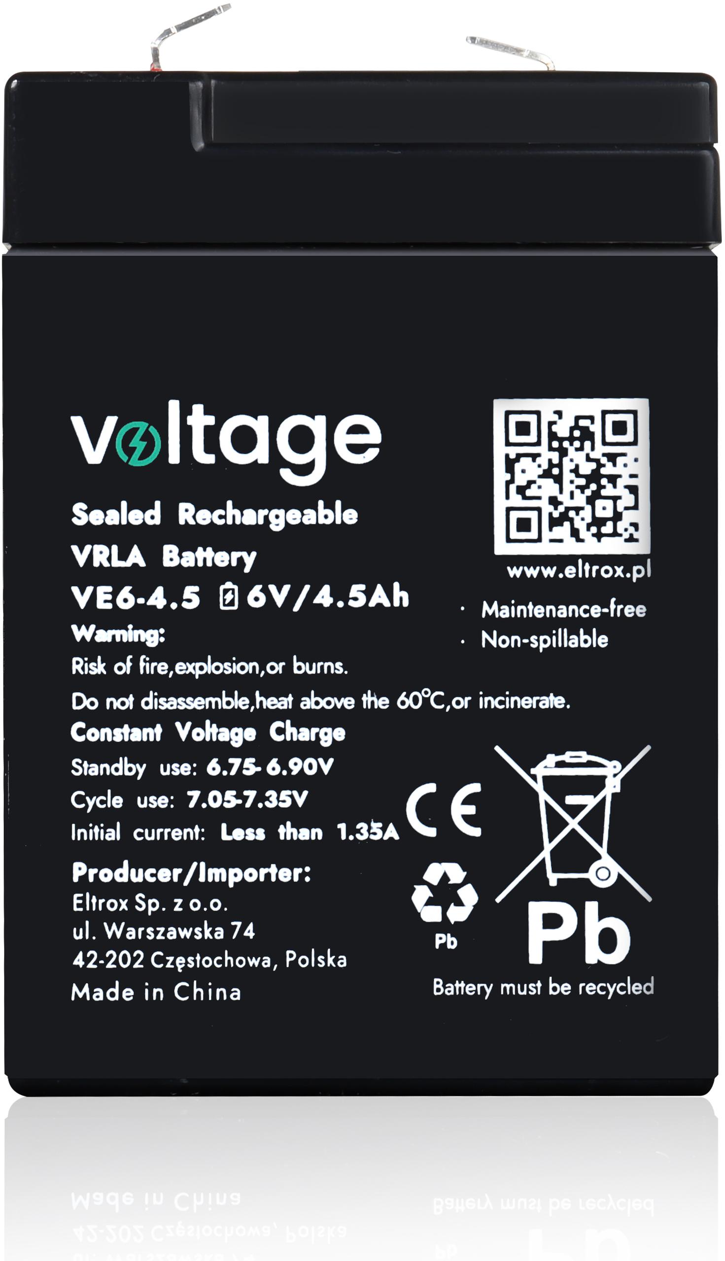 Akumulator AGM Voltage 6V 4.5Ah VE6-4.5 - przeznaczenie: