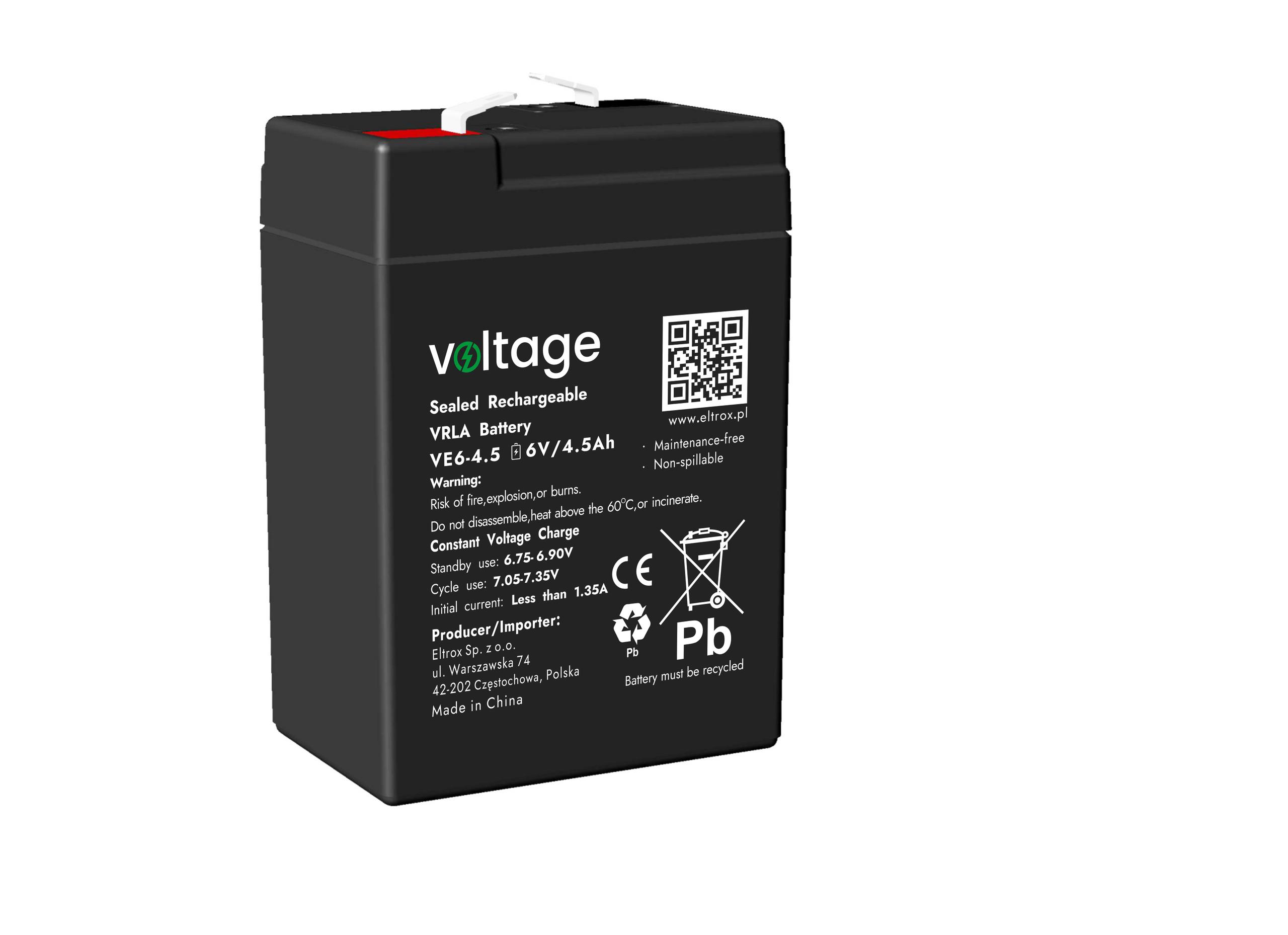 Akumulator AGM Voltage 6V 4.5Ah VE6-4.5 - najważniejsze cechy: