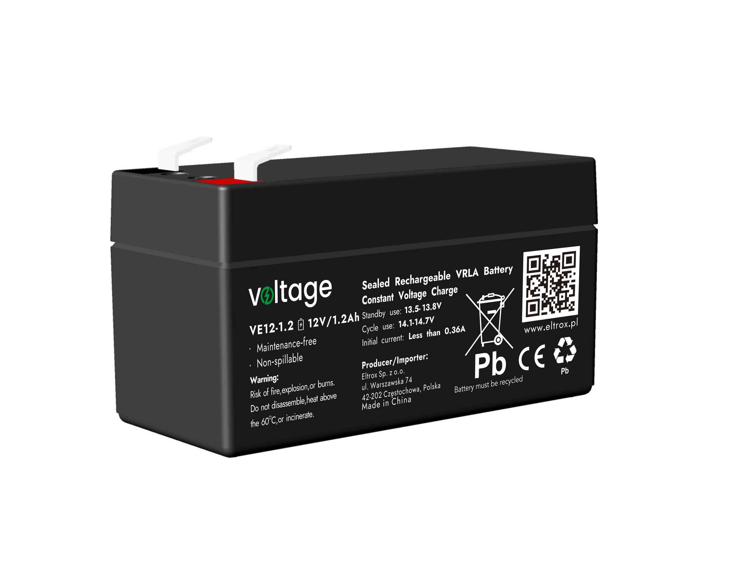 Akumulator AGM Voltage 12V 1.2Ah VE12-1.2 - najważniejsze cechy: