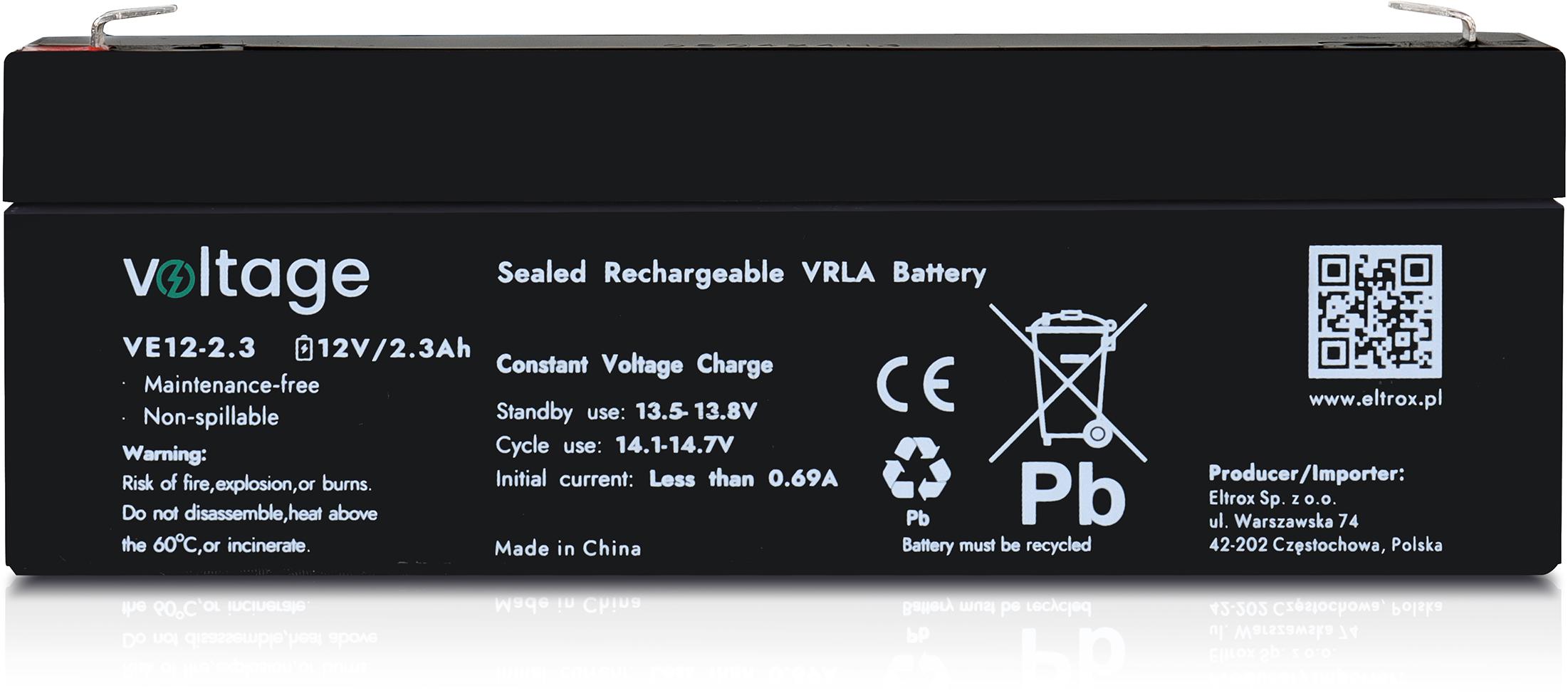 Akumulator AGM Voltage 12V 2.3Ah VE12-2.3 (Żywotność 6-9 lat) - przeznaczenie: