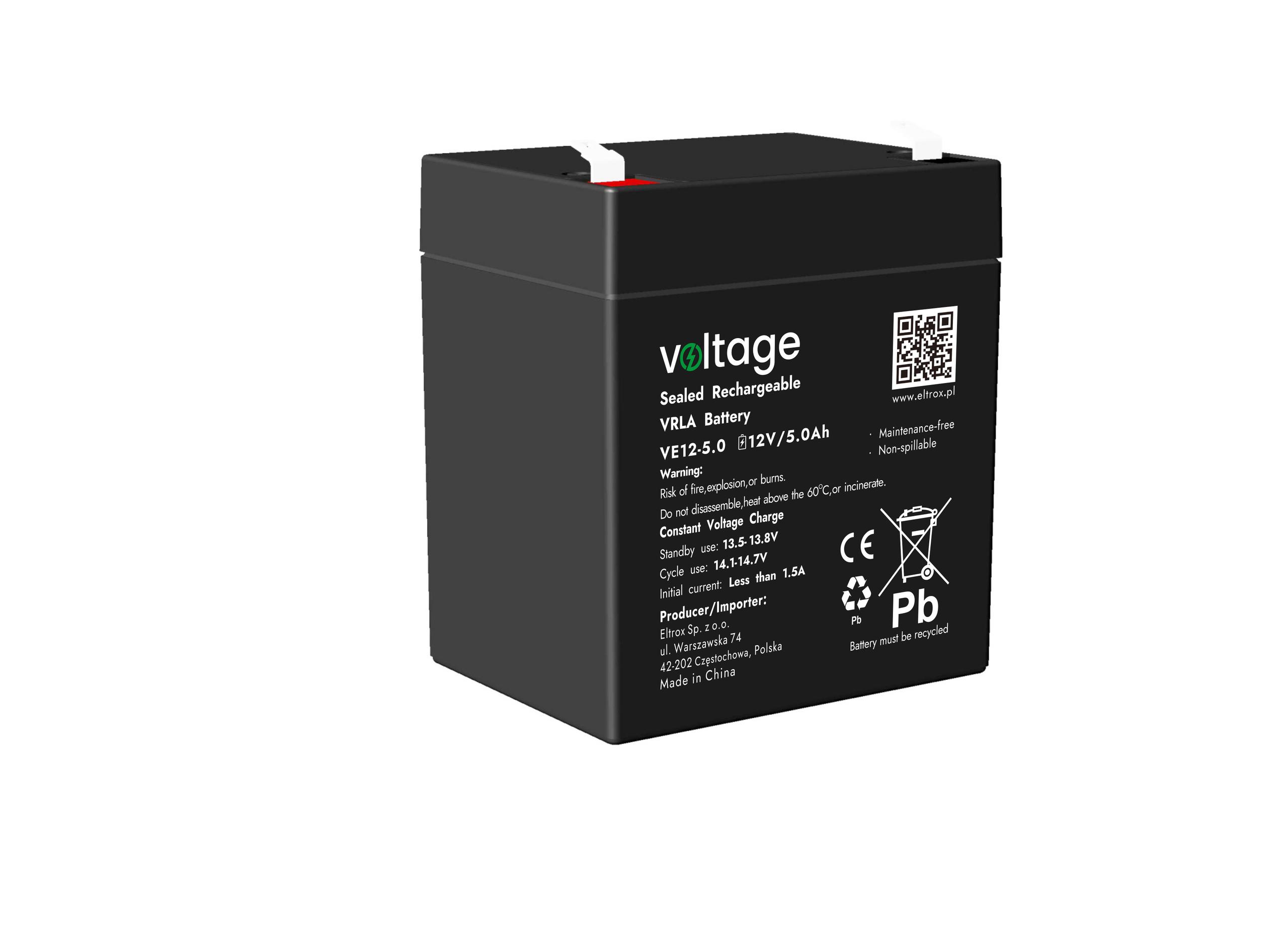 Akumulator AGM Voltage 12V 5.0Ah VE12-5.0 - najważniejsze cechy: