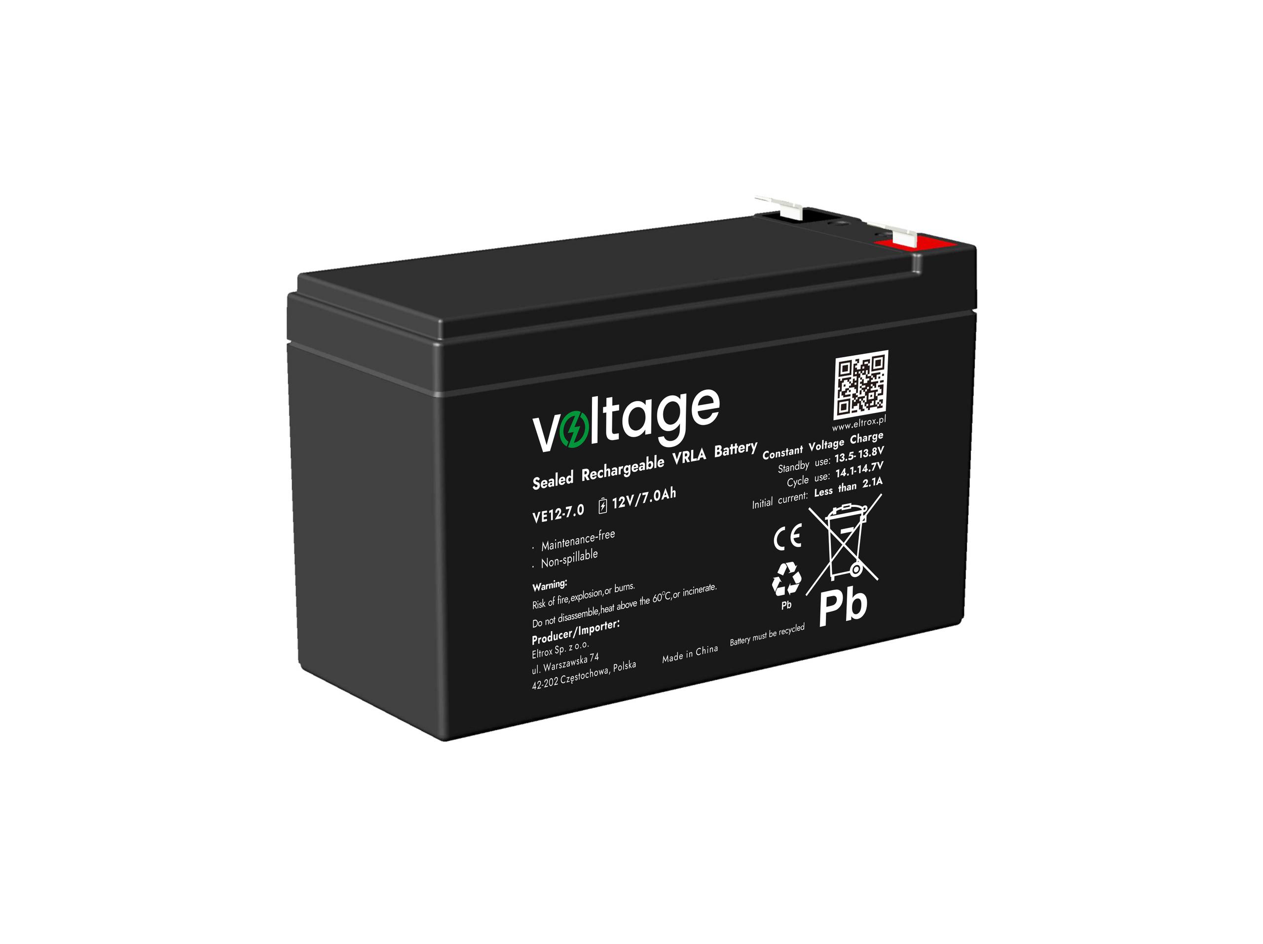 Akumulator AGM Voltage 12V 7.0Ah VE12-7.0 - najważniejsze cechy: