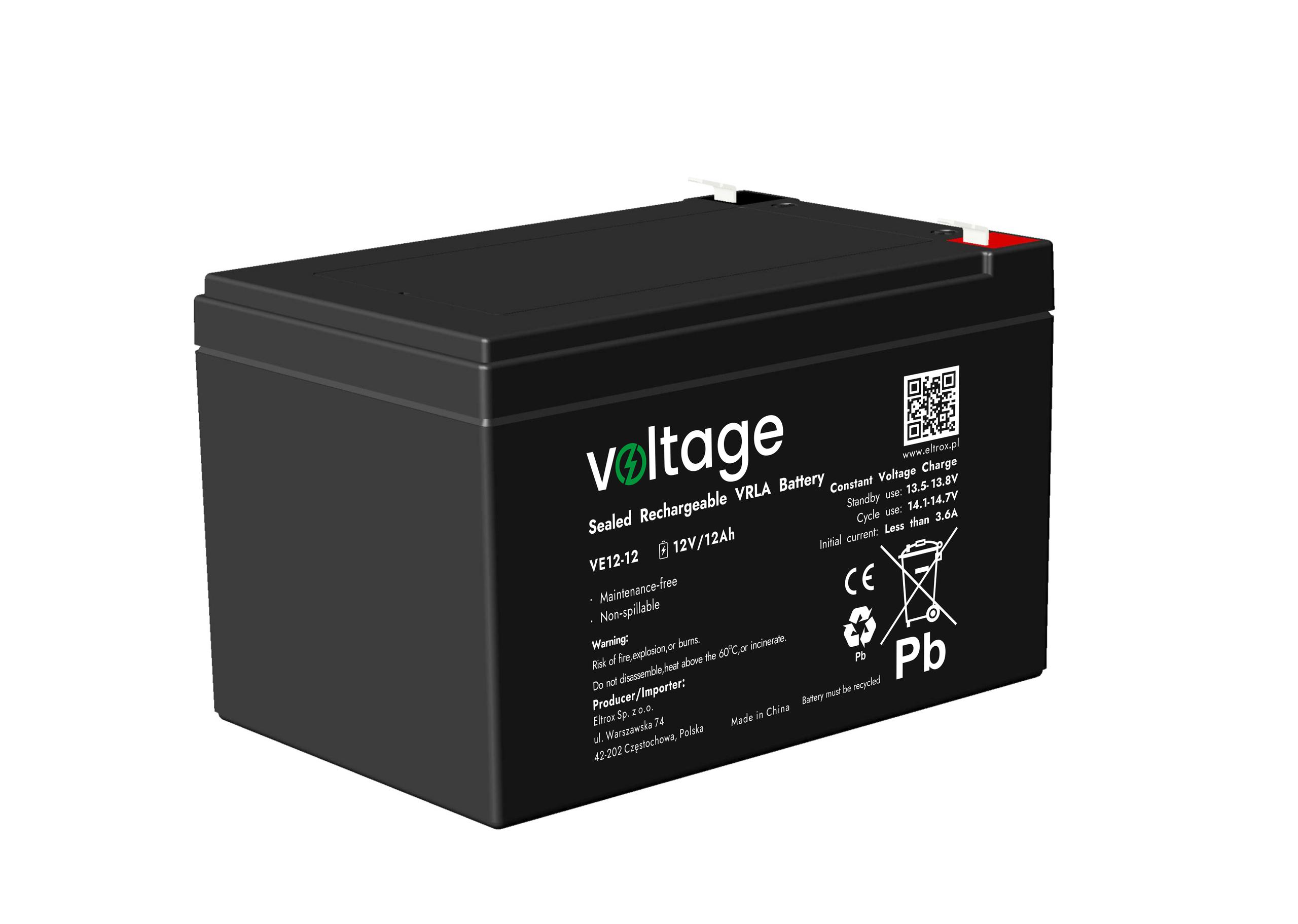 Akumulator AGM Voltage 12V 12Ah VE12-12 - najważniejsze cechy:
