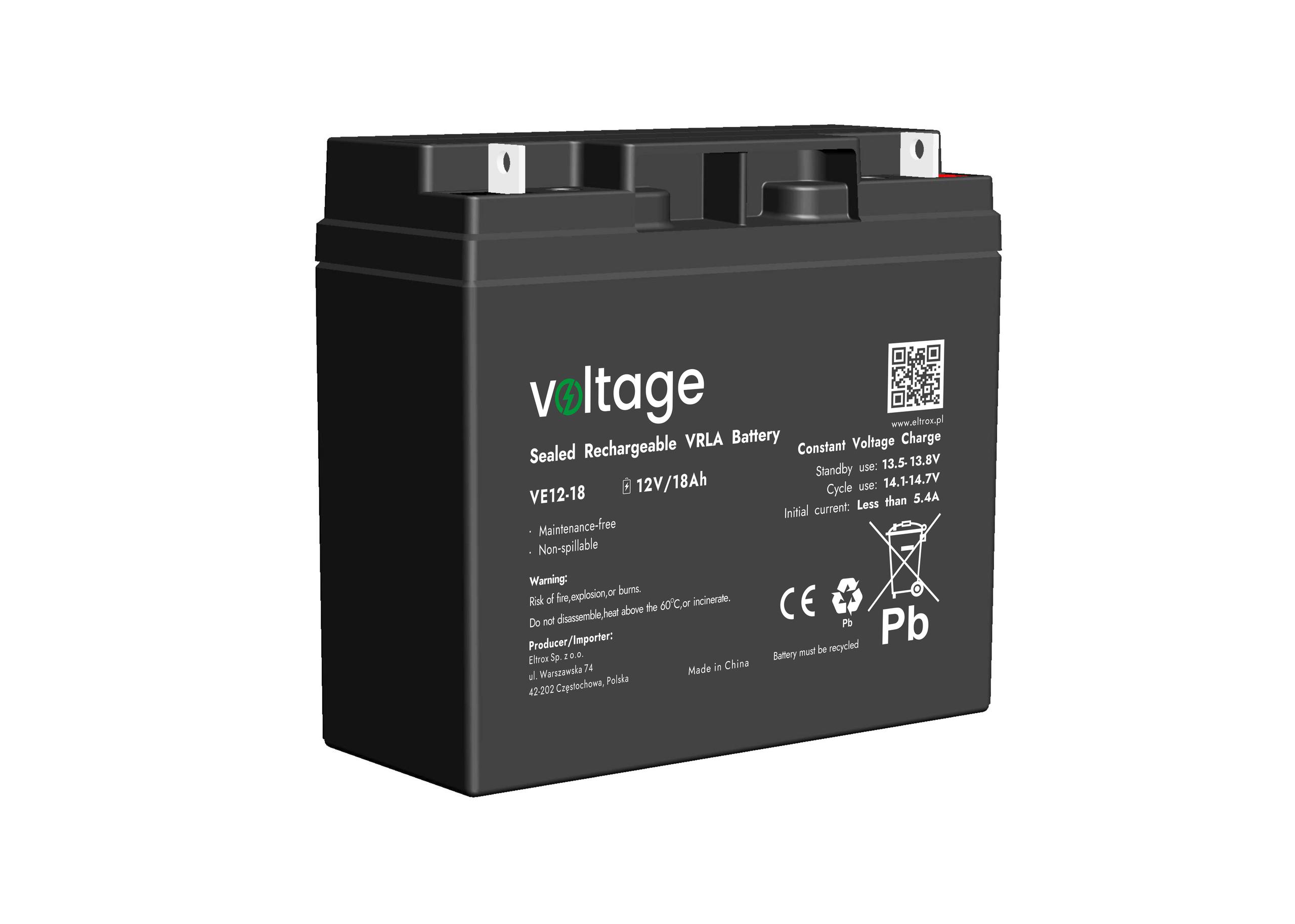 Akumulator AGM Voltage 12V 18Ah VE12-18 - najważniejsze cechy: