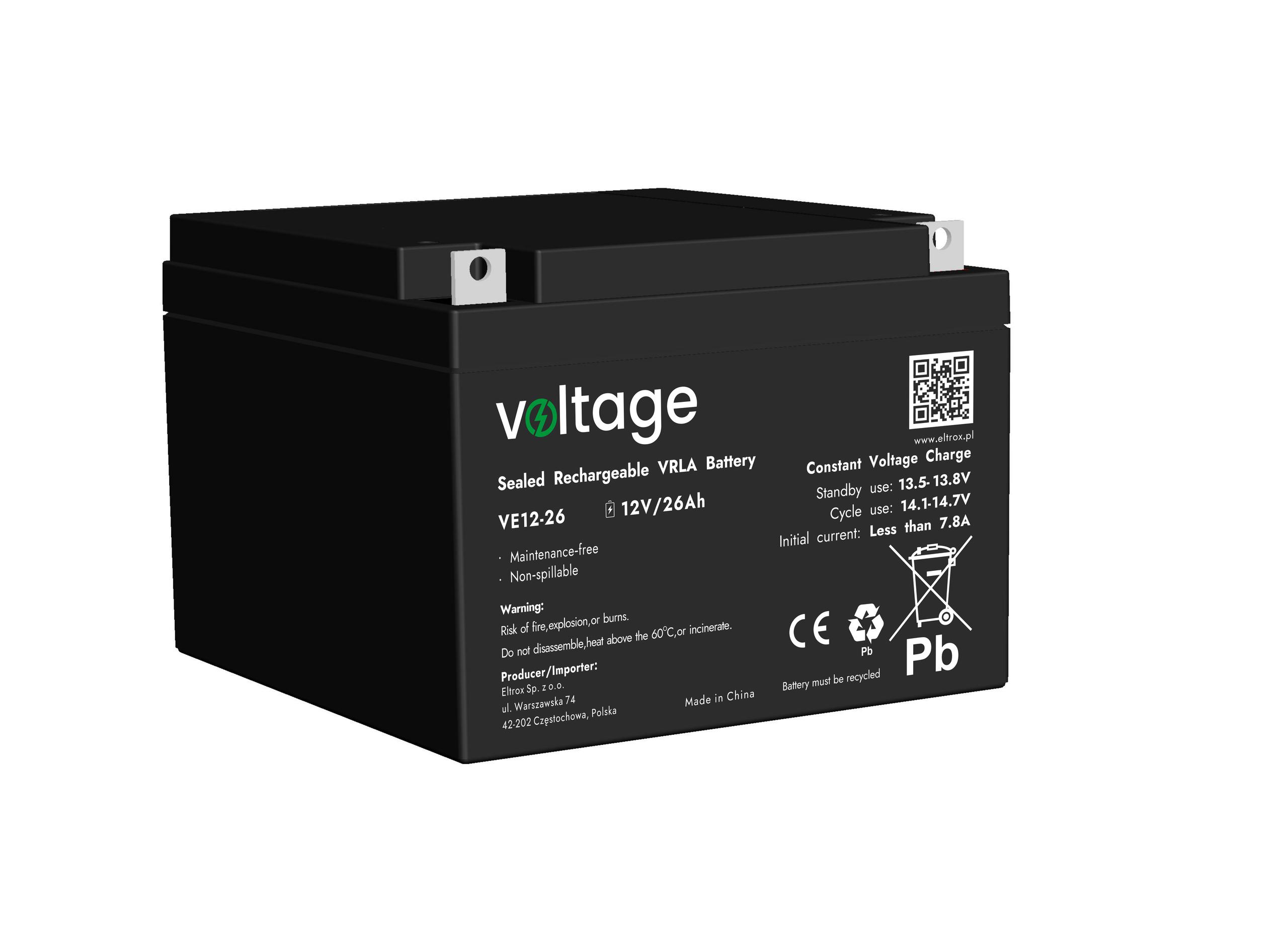 Akumulator AGM Voltage 12V 26Ah VE12-26 - najważniejsze cechy: