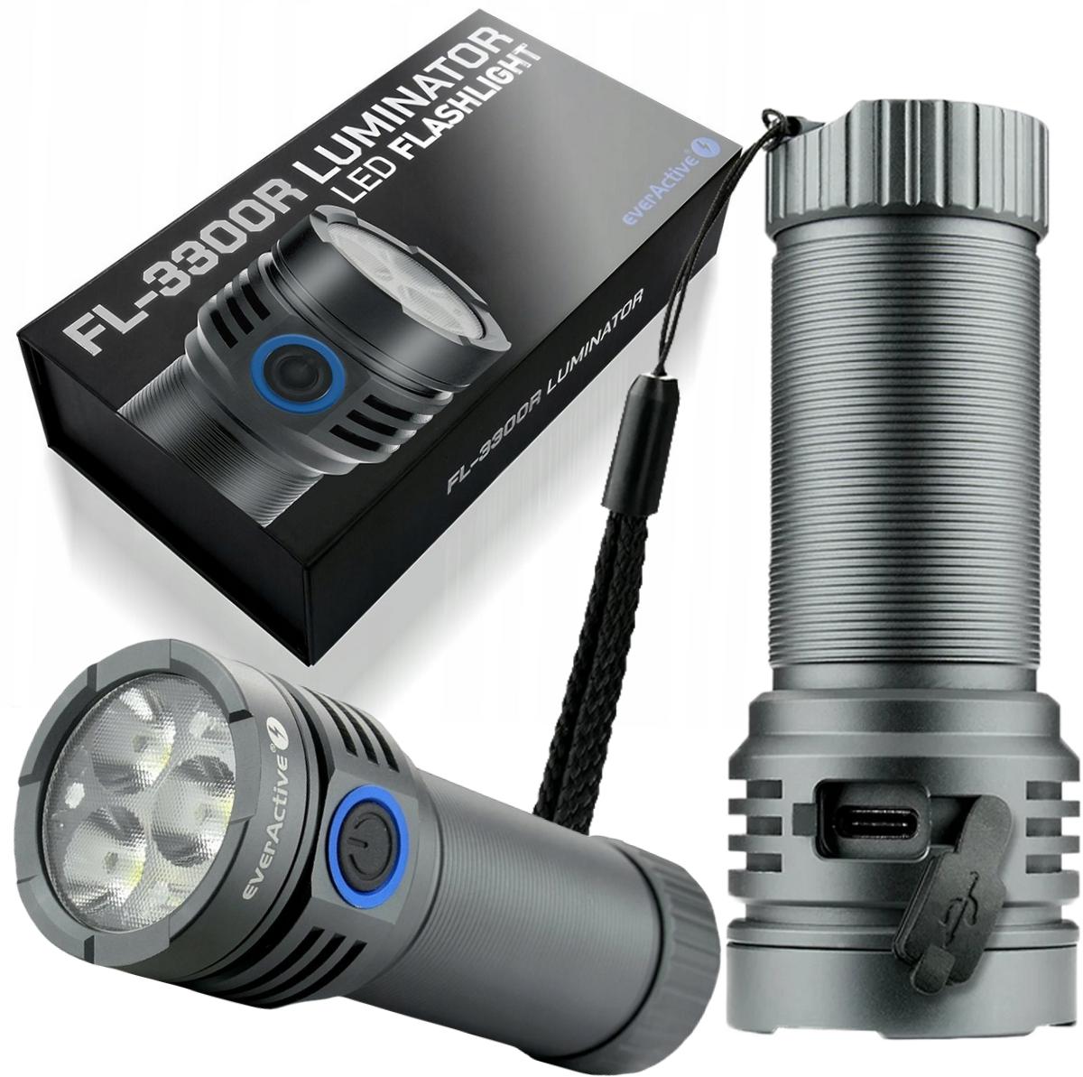 Latarka ręczna 3x dioda LED Osram P9 10W everActive FL-3300R Luminator 3300 lumenów IPX4 - najważniejsze cechy: