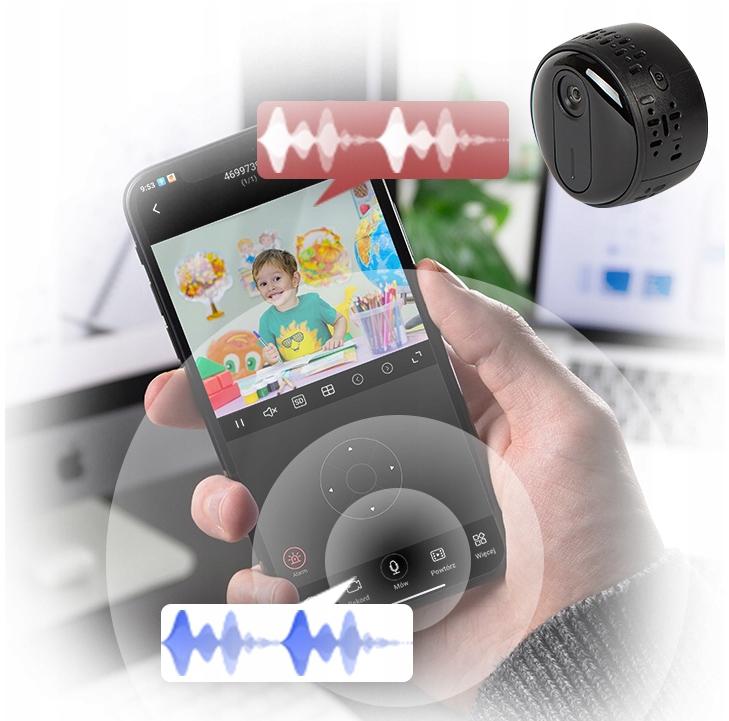 Mini kamera IP WiFi BLOW z wbudowanym mikrofonem: możliwość odsłuchu dźwięków otoczenia