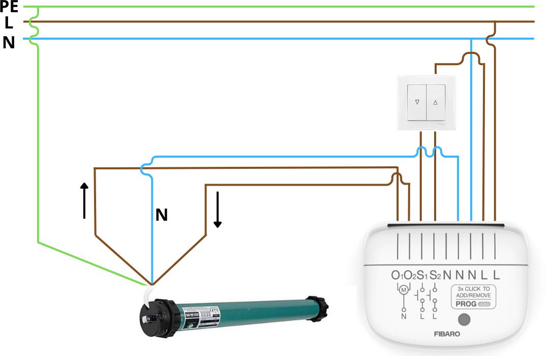 FIBARO Roller Shutter 4 (FGR224) - schemat instalacji modułu sterowania roletami: