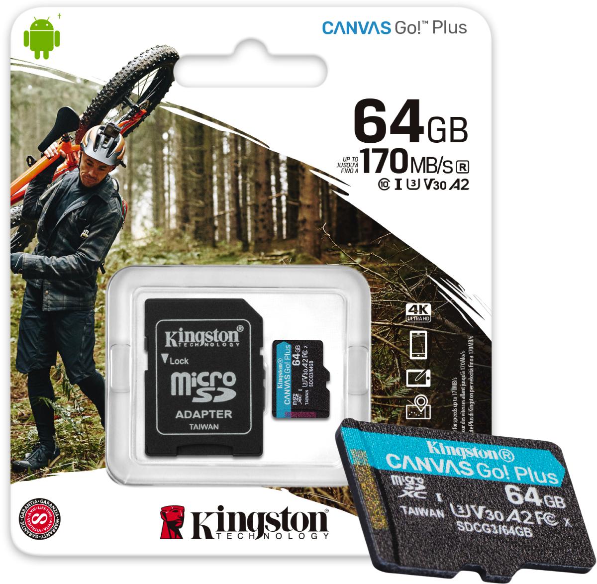 Karta pamięci Kingston Canvas Go Plus microSD 64GB 170/70MB/s + adapter