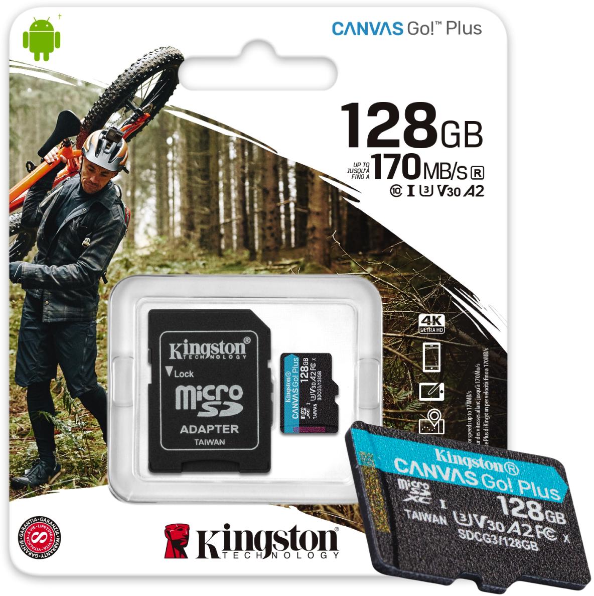 Karta pamięci Kingston Canvas Go! Plus microSD 128GB 170/90MB/s + adapter
