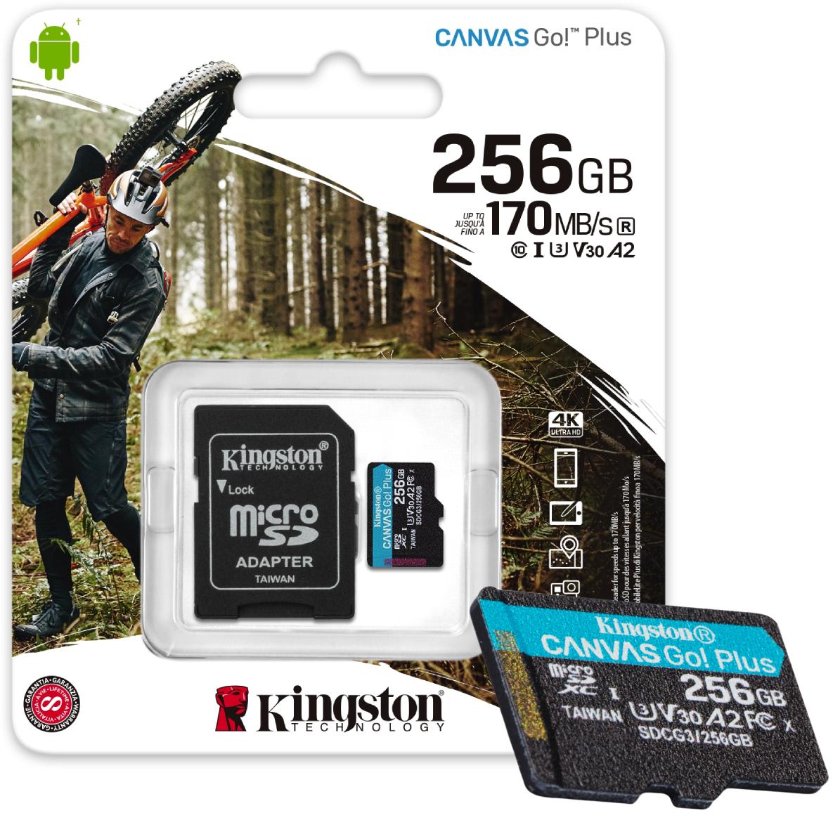 Karta pamięci Kingston Canvas Go! Plus microSD 256GB 170/90MB/s + adapter