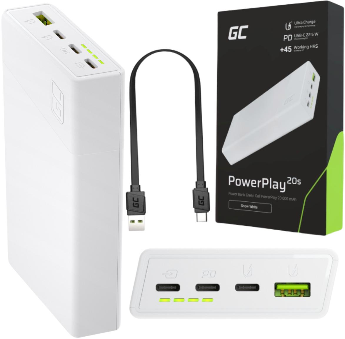 Powerbank Green Cell PowerPlay20s 20000 mAh 22,5 W 3x USB-C Power Delivery 1x USB-A Ultra Charge