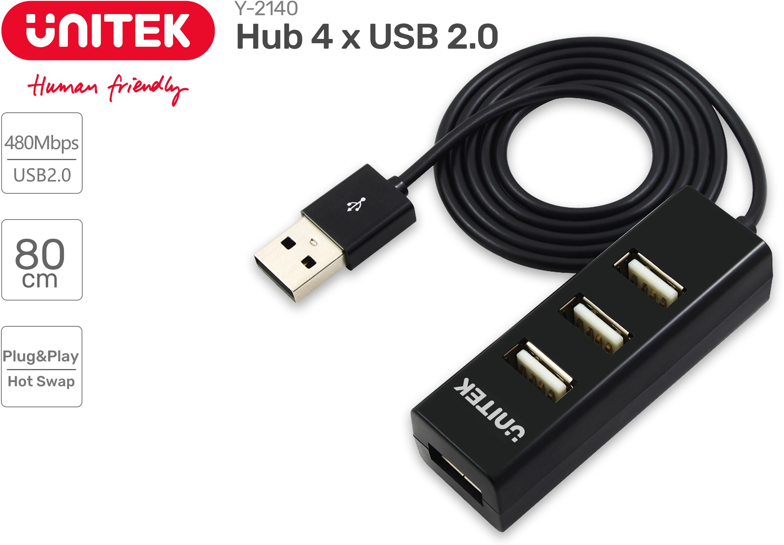 Unitek Y-2140 hub 4x USB 2.0 mini - czarny