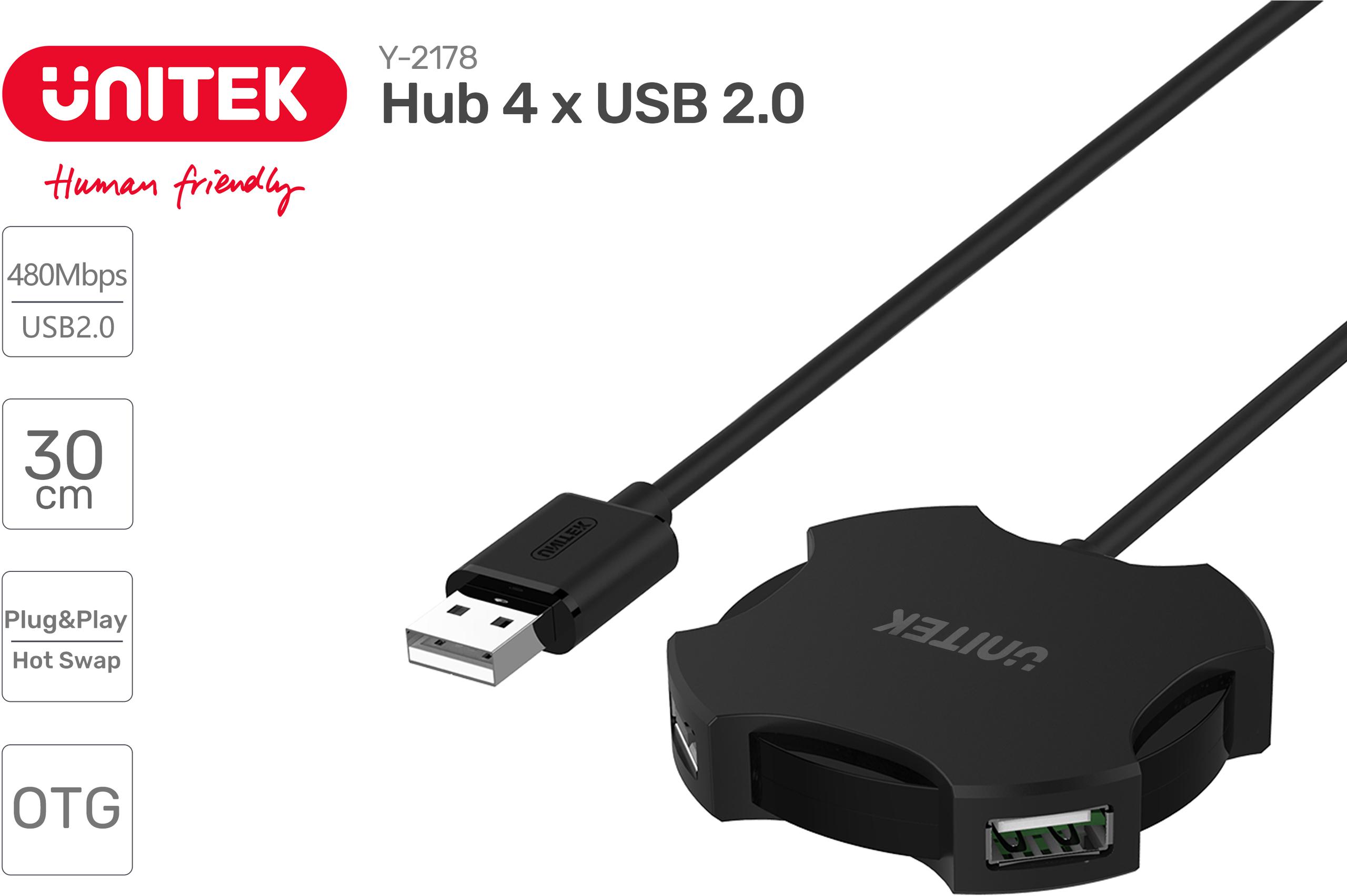 Unitek Y-2178 hub 4x USB 2.0 micro czarny