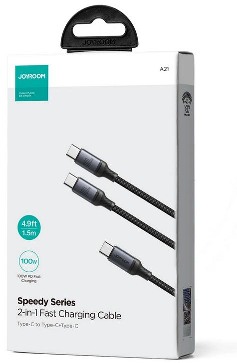 Kabel 2w1 w oplocie USB-C / 2x USB-C 150cm 100W Joyroom Speedy SA21-1T2 - specyfikacja i dane: