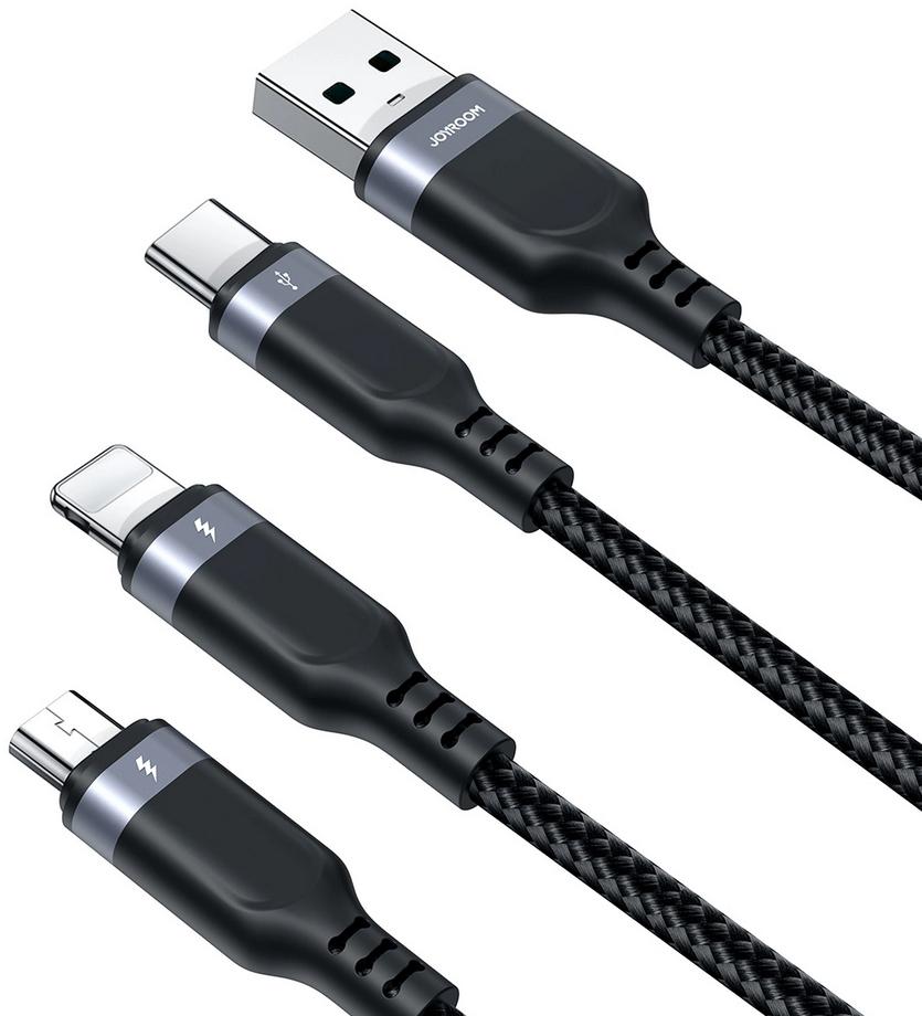 Kabel 3w1 USB-A / USB-C micro-USB Lightning Joyroom S-1T3018A18 120cm 2.4A w oplocie czarny