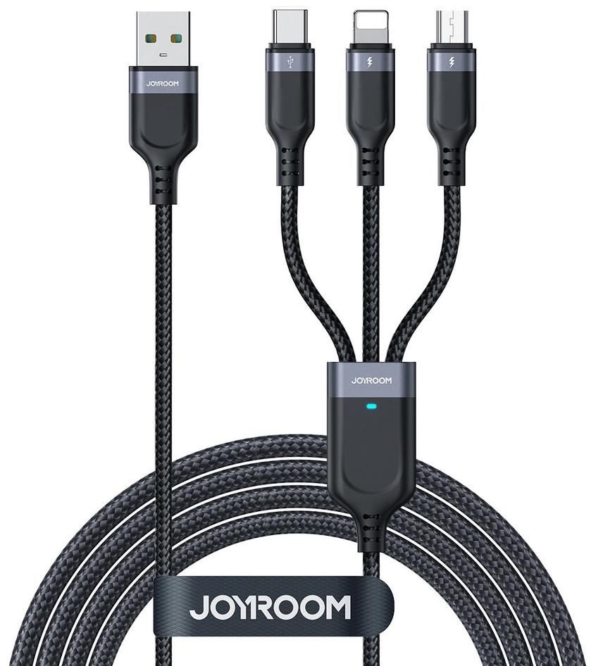 Kabel 3w1 USB-A / USB-C micro-USB Lightning Joyroom S-1T3018A18 30cm 3.5A - pełna wszechstronność zastosowania