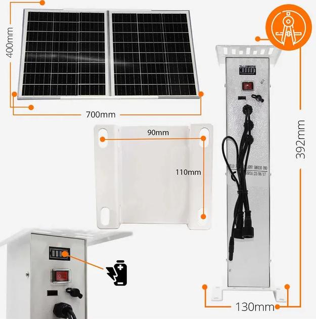 Panel solarny Orllo SM6030 PRO do zasilania kamery Orllo Z7 – wymiary: