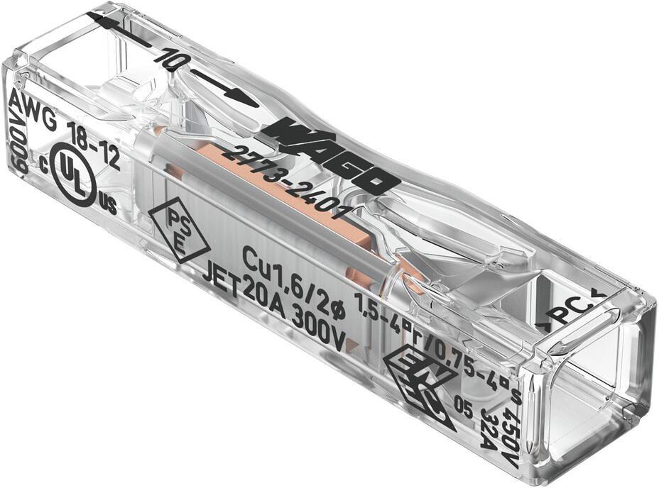 Szybkozłączka przelotowa uniwersalna LINKA/DRUT 2x 0,2-4mm2 WAGO 2773-2401 (Paczka 100szt.)