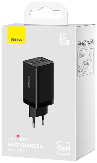 Ładowarka sieciowa Baseus GaN 5 Pro Fast Charger CCGP120201 65W 1x USB-A 2x USB-C PD 3.0 QC 4.0 + kabel USB-C – najważniejsze cechy: