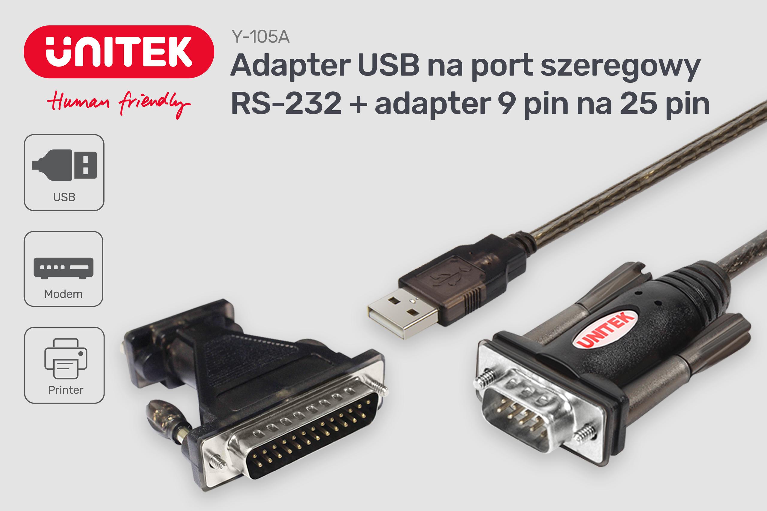 Unitek Y-105A konw. USB 1xRS-232 z adap.DB9F/DB25M