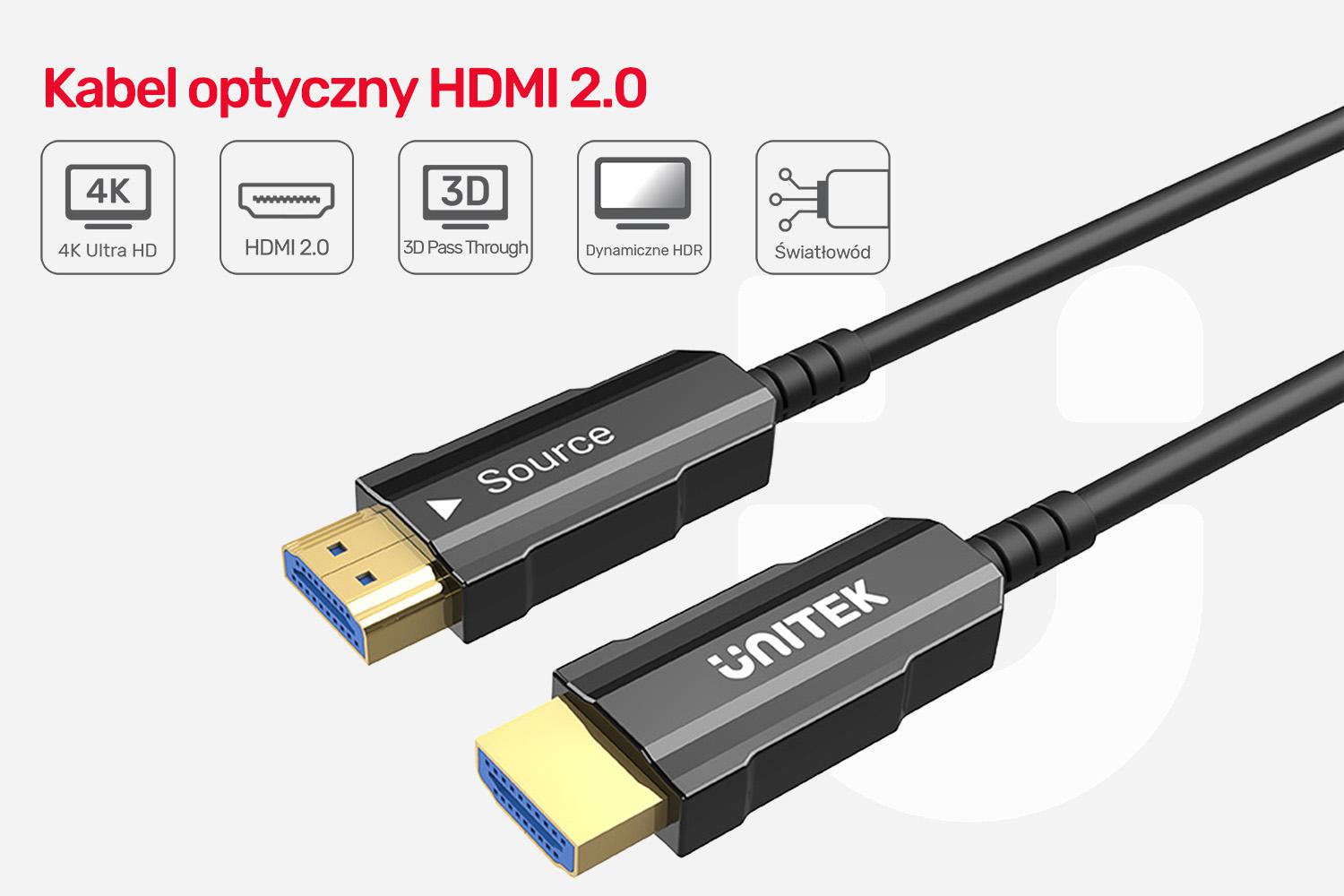 Unitek C11072BK-30M Kabel optyczny HDMI 2.0 AOC 4K 60Hz 30 m