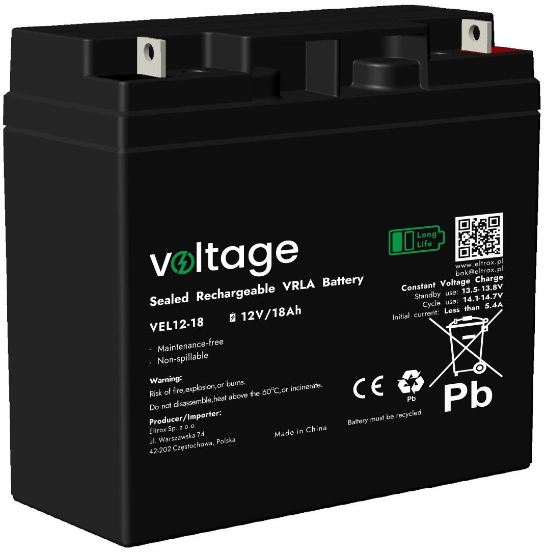 Akumulator AGM Voltage Long Life 12V 18Ah VEL12-18 (Żywotność 15 lat) - najważniejsze cechy:
