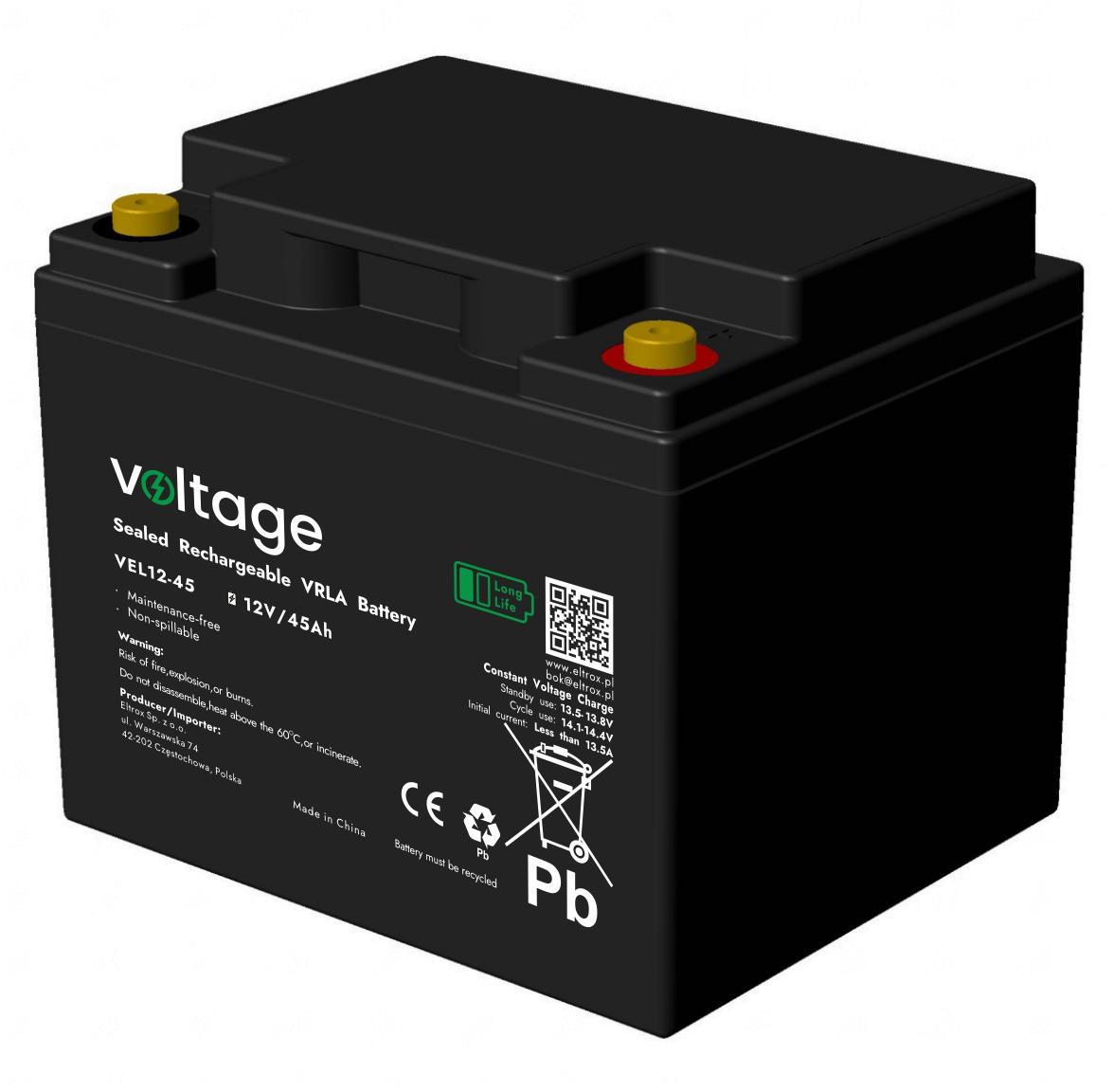 Аккумулятор AGM Voltage Long Life 12 В 45 Ач VEL12-45 (срок службы 15 лет) — основные характеристики: