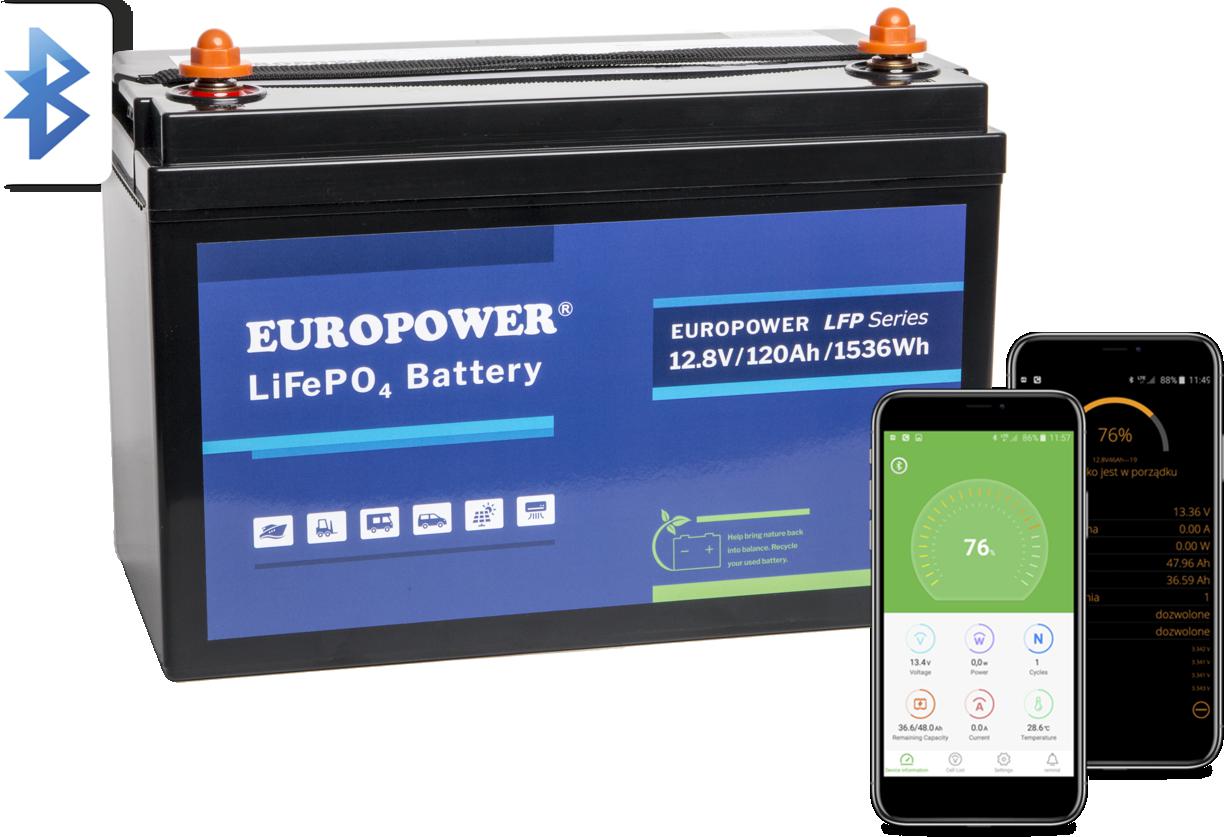 Akumulator LiFePO4 EUROPOWER serii LFP 12,8V 120Ah Bluetooth, mata grzewcza (Żywotność ~2000 cykli) - PRZEZNACZENIE