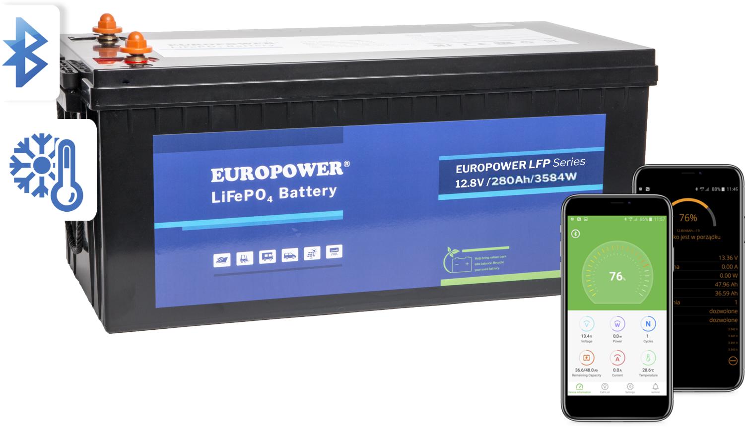 Akumulator LiFePO4 EUROPOWER serii LFP 12,8V 280Ah Bluetooth, mata grzewcza (Żywotność ~2000 cykli) - PRZEZNACZENIE