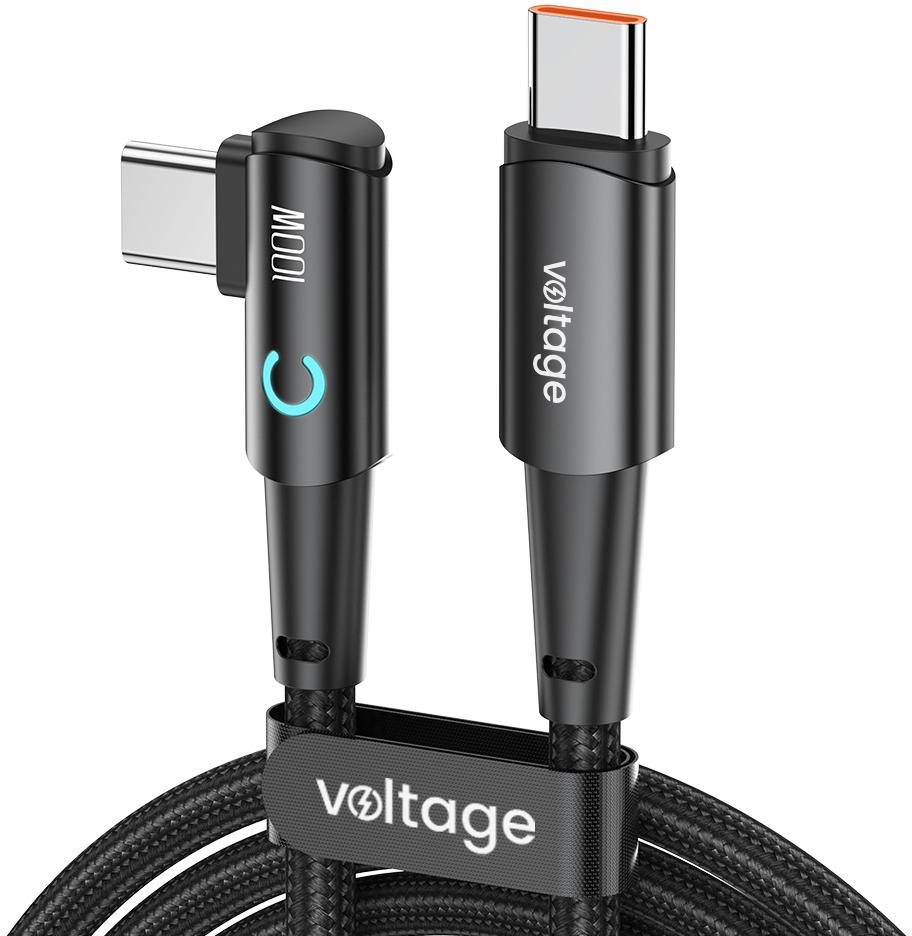 Kabel USB-C / USB-C kątowy Voltage PowerAngle 100W PD 100cm (1m) czarny – najważniejsze cechy: