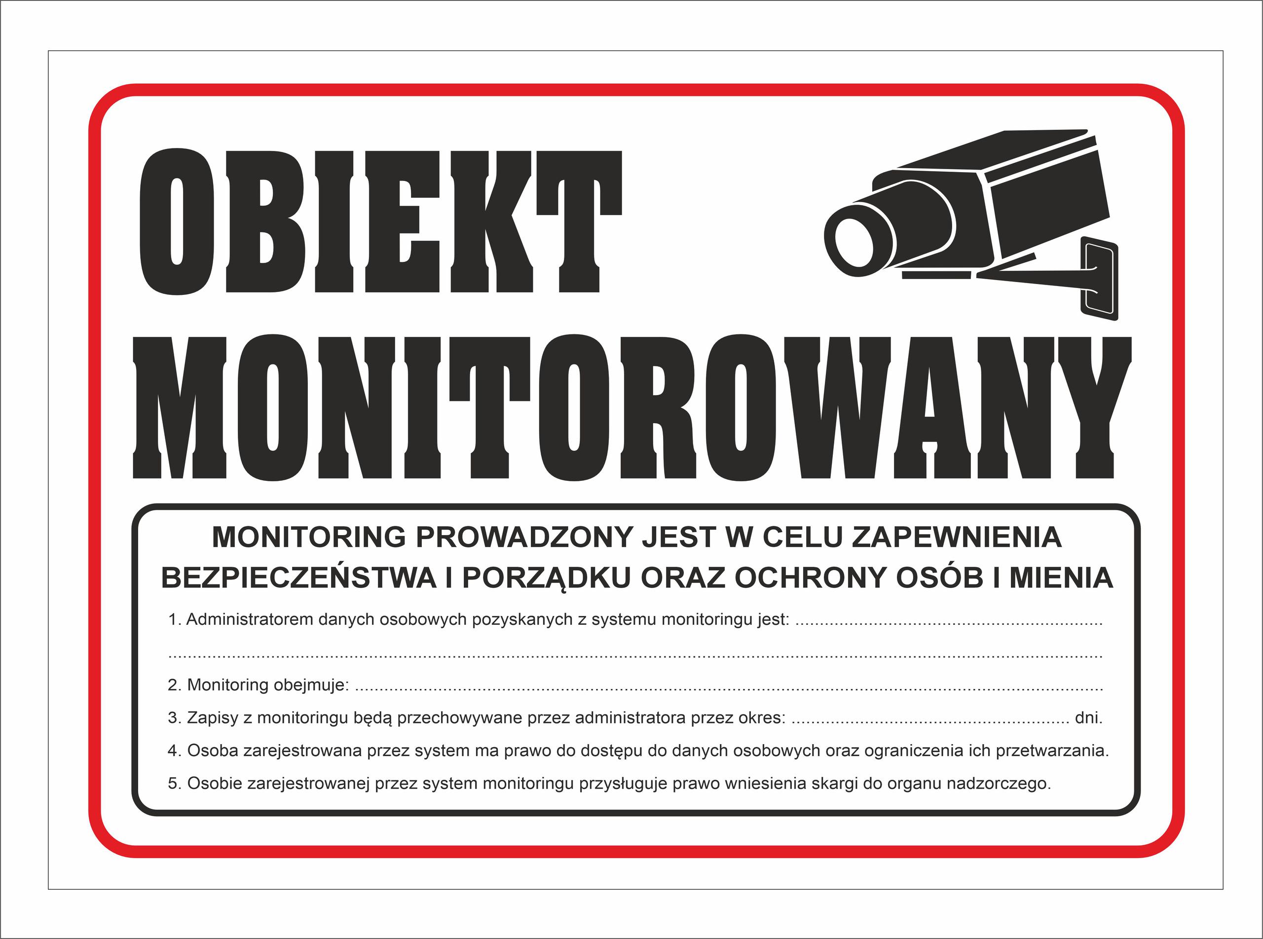 Tabliczka PCV Obiekt Monitorowany z RODO